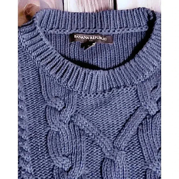 Banana Republic Cable Knit Cropped Side Zip Sweater Blue Size XS - Picture 6 of 10